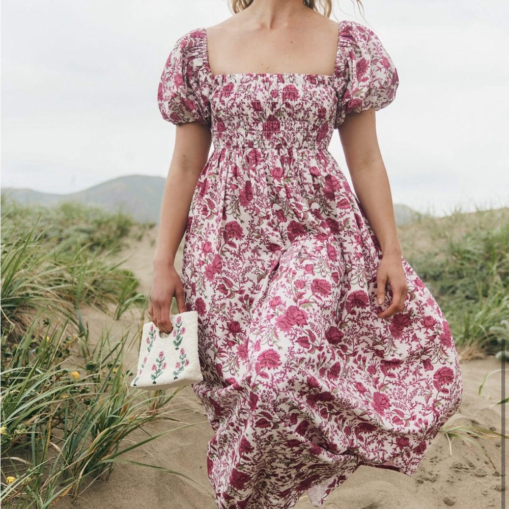 Aurora maxi in carmine rose Puff Sleeve Dress